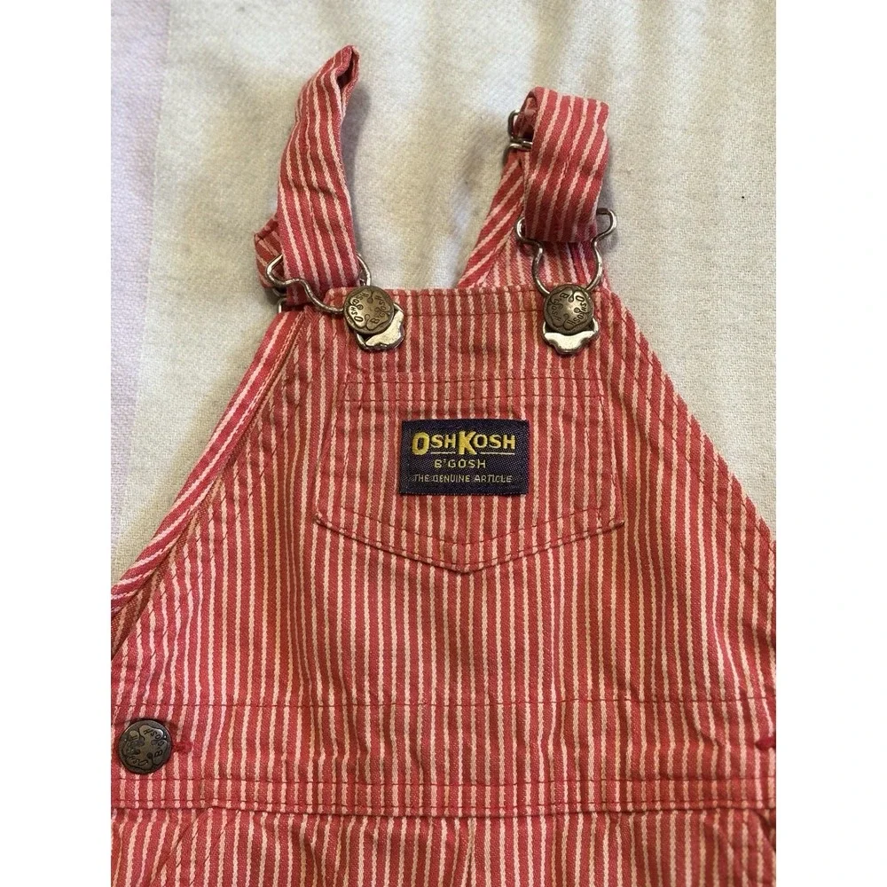 Vintage OshKosh B'gosh 18M Striped Denim Bib Overalls One-Piece Red/White